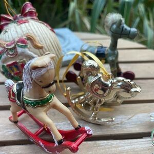 Christmas Ornaments Rocking Horse Carousel Lot Bundle Tree Avon 1979 Vintage